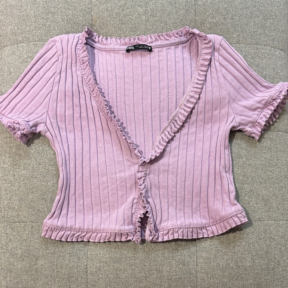 Zara Lavender Ruffled Crop Top - Picture 1 of 3